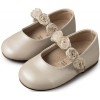Babywalker Δερμάτινο Γοβάκι Μονή Μπαρέτα με Chiffon Λουλούδια από Συνθετικό Δέρμα Eκρου